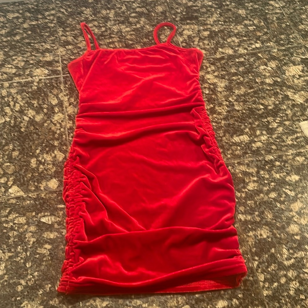 Brand new, never worn velour red fitted dress.